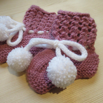Baby Winter Lacy Top Beanie, Bootee, Mitten Set