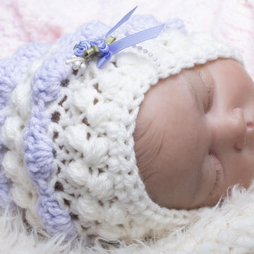 Newborn baby Aran bonnet crochet pattern with 4 finishes