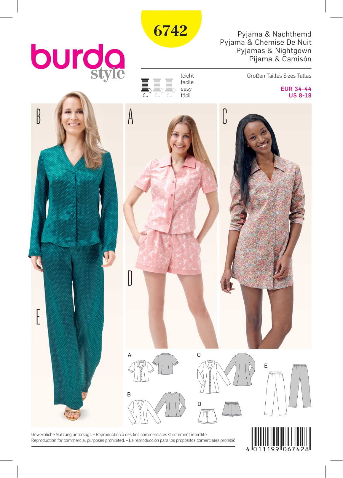 Burda Women's Sleepwear Sewing Pattern B6742 - Paper Pattern, Size 8-18