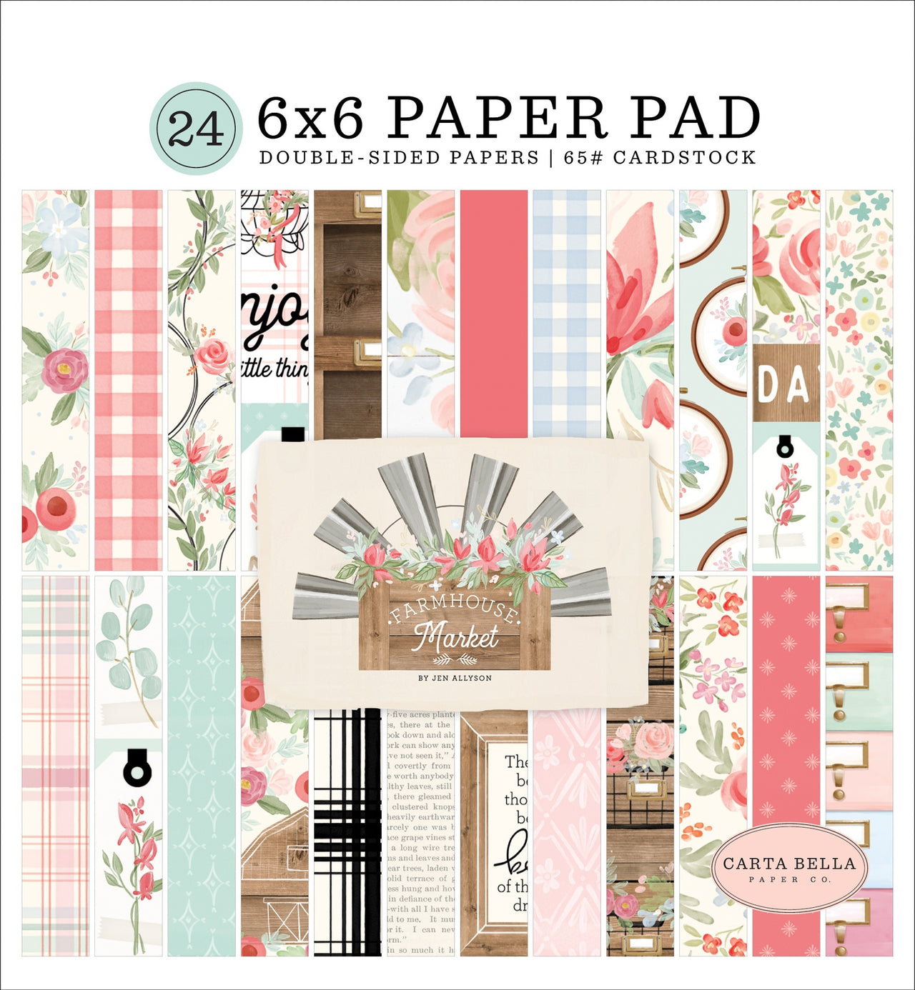 Echo Park Paper Carta Bella Double-Sided Paper Pad 6"X6" 24/Pkg - Farmhouse Market, 12 Designs/2 Each