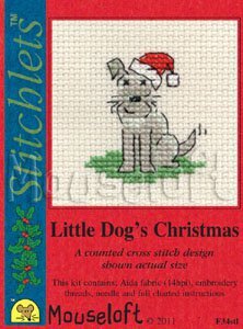 Mouseloft Little Dog's Christmas Cross Stitch Card Kit - 6cm x 6cm