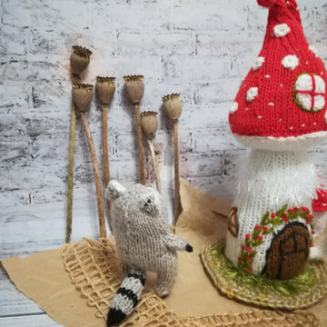 Toy Little Cute Raccoon 11 Inch With Mushroom House For Kids Room