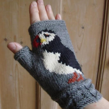 Puffin fingerless mitts