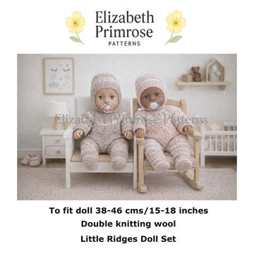 Little Ridges Doll Bodysuit, Hat & Bootees Knitting Pattern P76 – Elizabeth Primrose Patterns