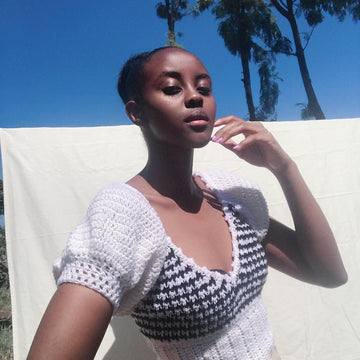 Houndstooth puff sleeve top