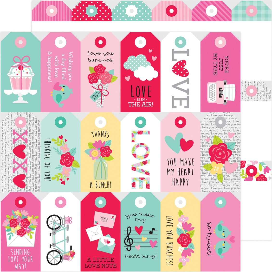 Doodlebug Love Notes Double-Sided Cardstock 12"X12" 25/Pkg - Kissing Tag
