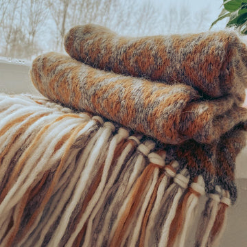 Fair Isle rhombus scarf with fringe