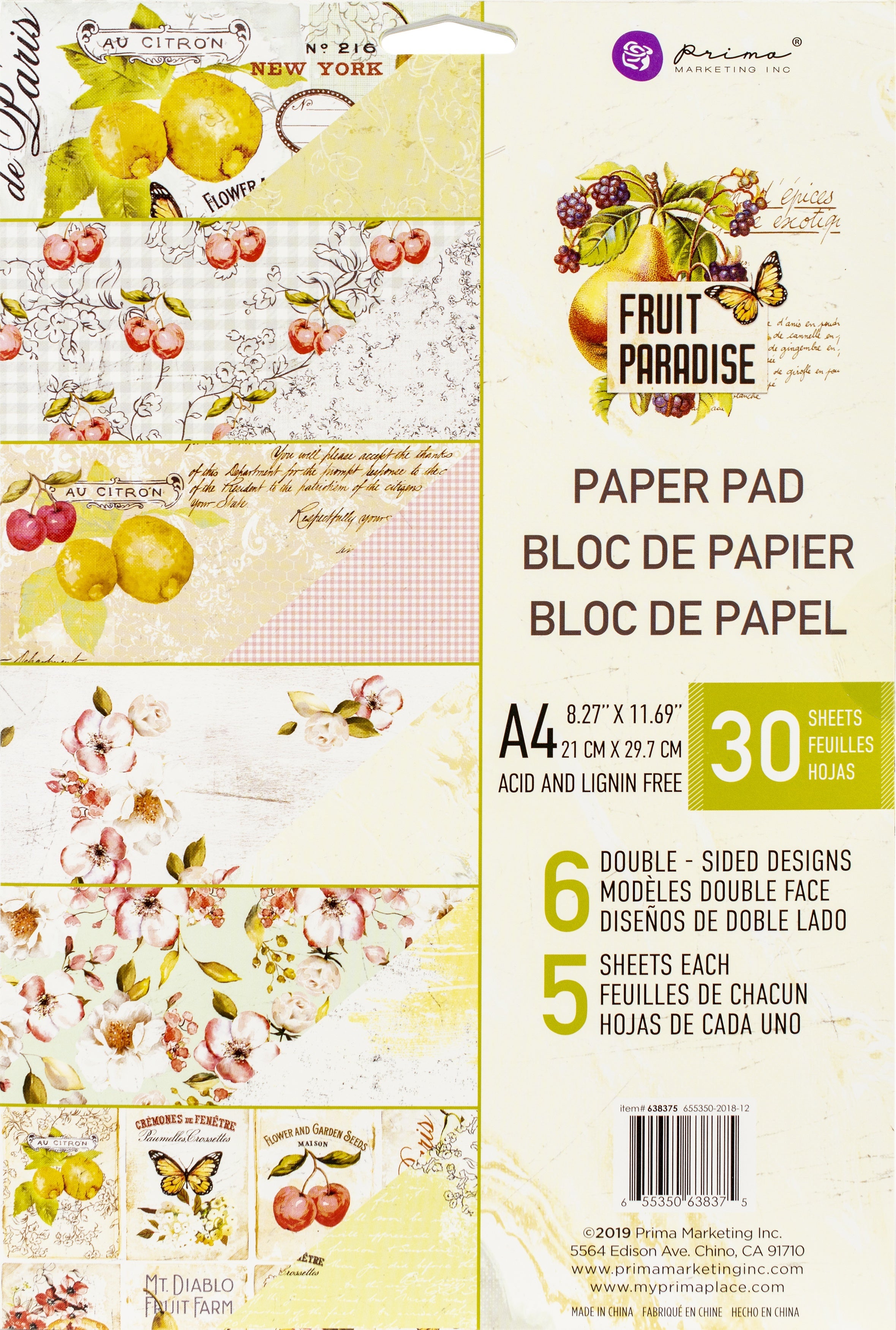 Prima Marketing Double-Sided Paper Pad A4 30/Pkg - Fruit Paradise, 6 Designs/5 Each