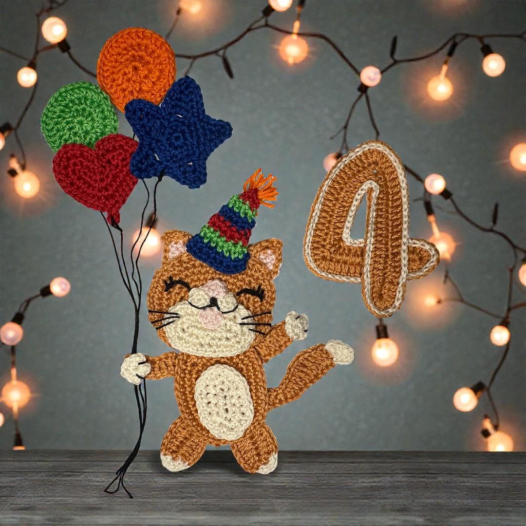 Kitty Number 4 crochet applique pattern