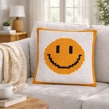 Mini C2C Emoji Smile Face Pillow 42x42 Squares Crochet Pattern