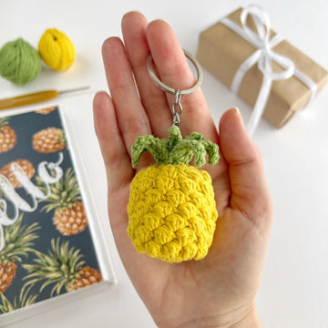 Pineapple crochet keychain pattern Amigurumi keyring toy Bag charm Car mirror hanging decor