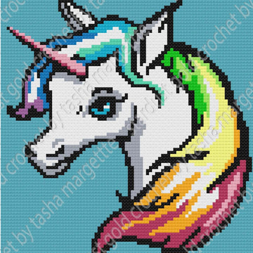 Unicorn Rainbow C2C Graphgan, Tunisian Crochet, Single Crochet