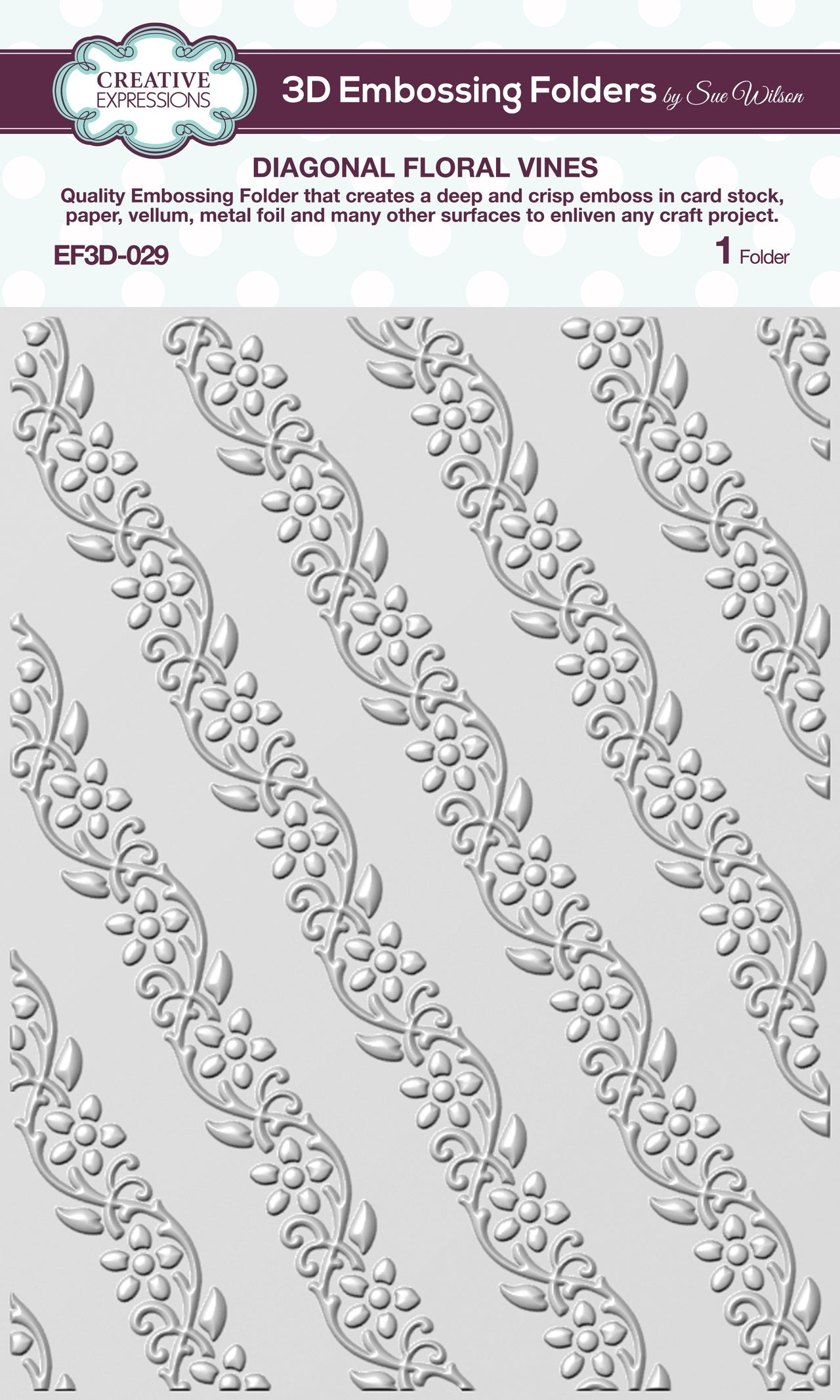 Creative Expressions 3D Embossing Folder 5.75"X7.5" - Diagonal Floral Vines