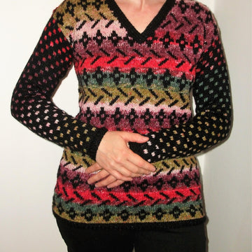 Kaleidoscope - V Neck Tunic Sweater with 2 Tone Fair-Isle Patterning