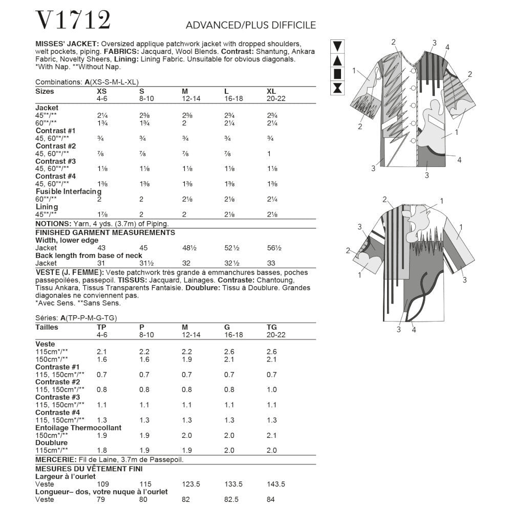 Vogue Misses' Jacket V1712 - Paper Pattern, Size XS-S-M-L-XL