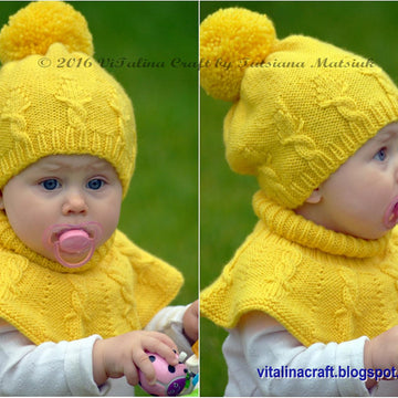 Cable Crown Hat and Cowl Set