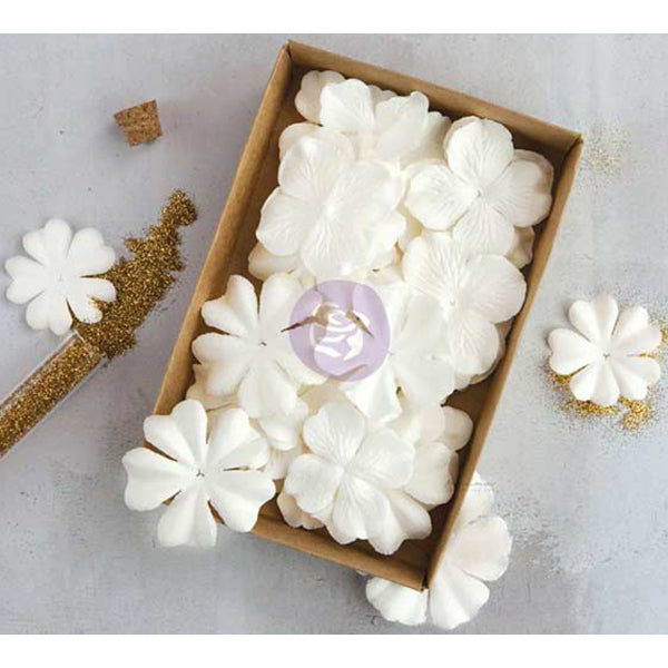 Prima Marketing Boxed Mulberry Paper Flowers - Purity W/Glitter 1.5"-2.25" 32/Pkg