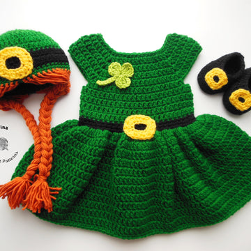 Leprechaun Baby Hat, Dress and Shoes Outfit