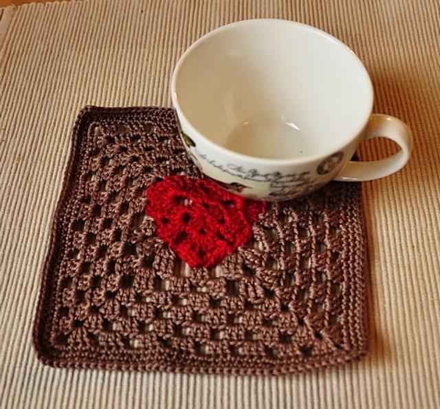 Granny Square Heart Coaster