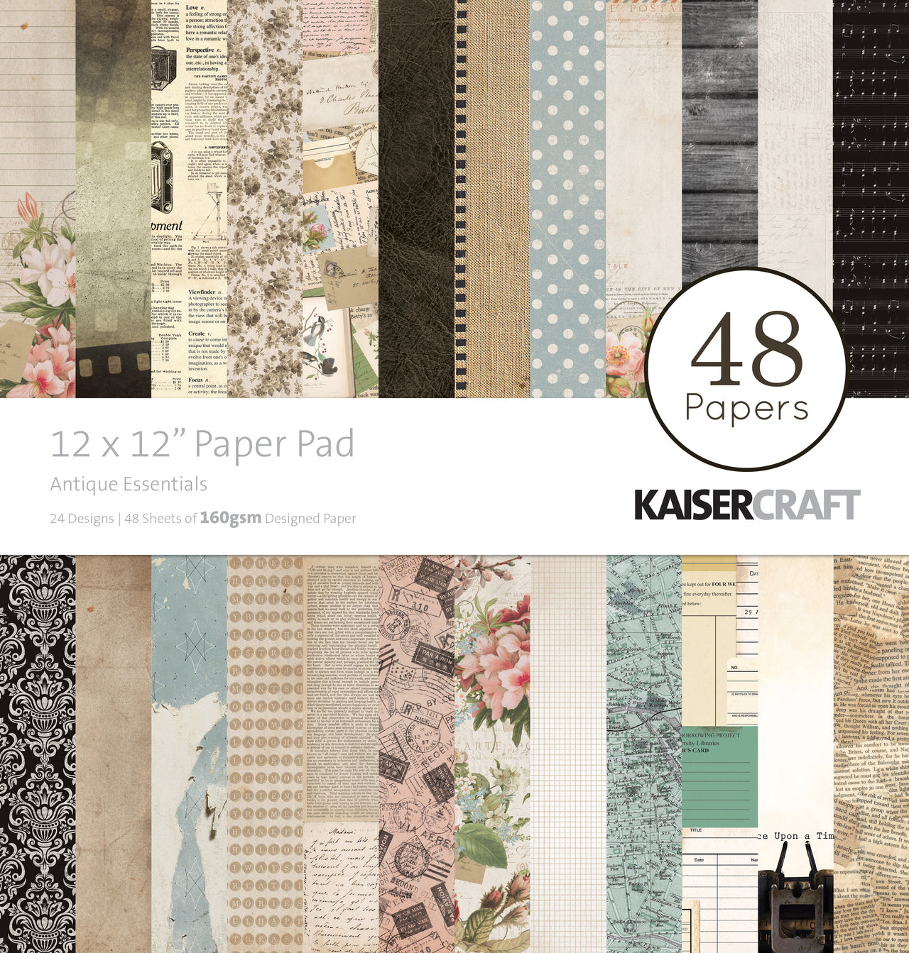 Kaisercraft Paper Pad 12"X12" 48/Pkg - Antique Essentials