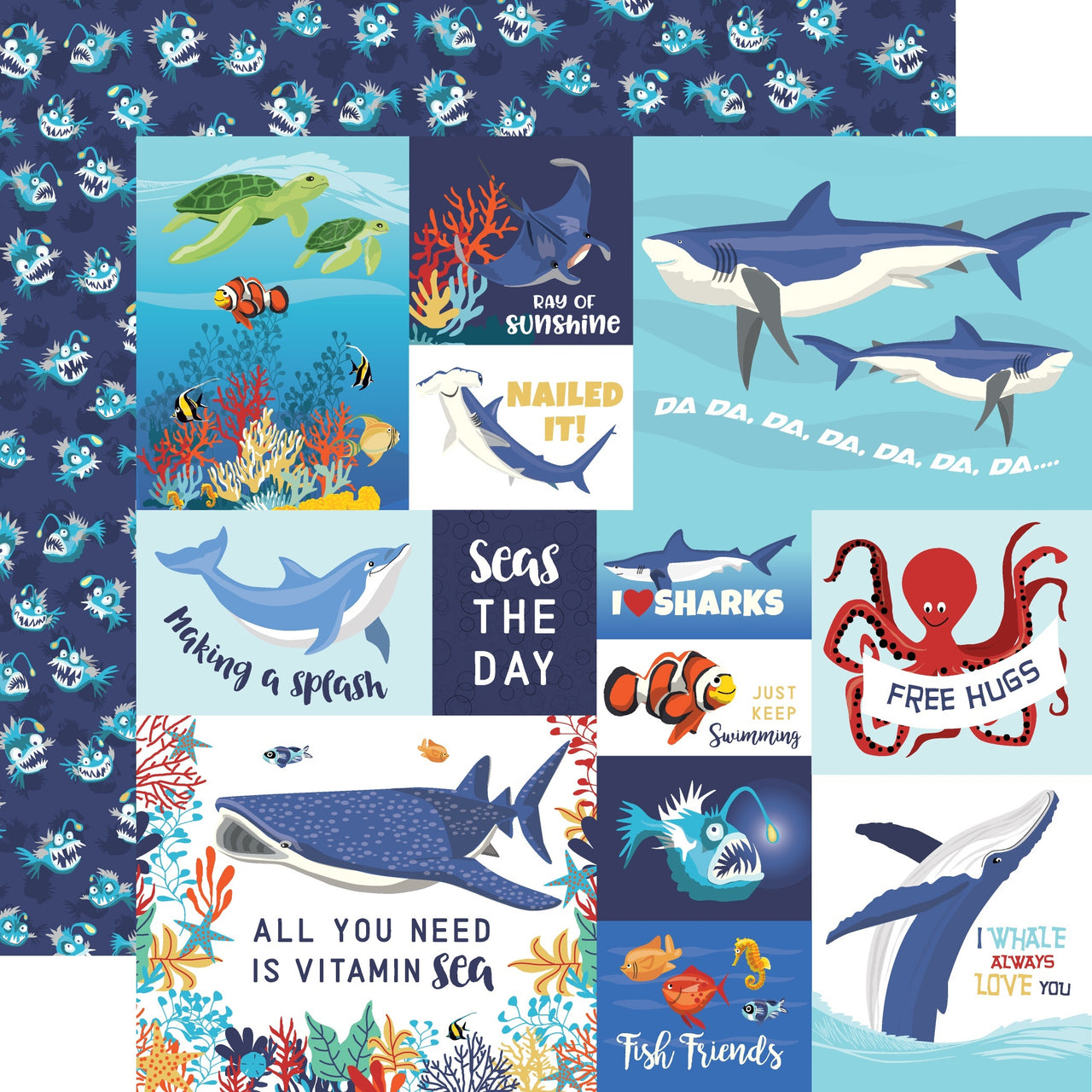 Echo Park Paper Fish Are Friends Double-Sided Cardstock 12"X12" 25/Pkg - Multi Journaling Cards
