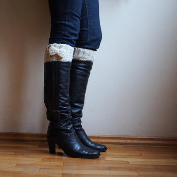 Bow legwarmers knit look boot cuffs