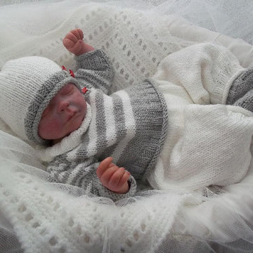 Pattern #46 - Striped Sweater, Long Trousers, Beanie Hat, Bootees for Baby Boy or Reborn Doll