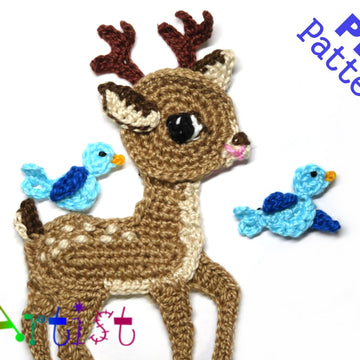 Reindeer Baby 2 with Santas Hat Birds Crochet Applique