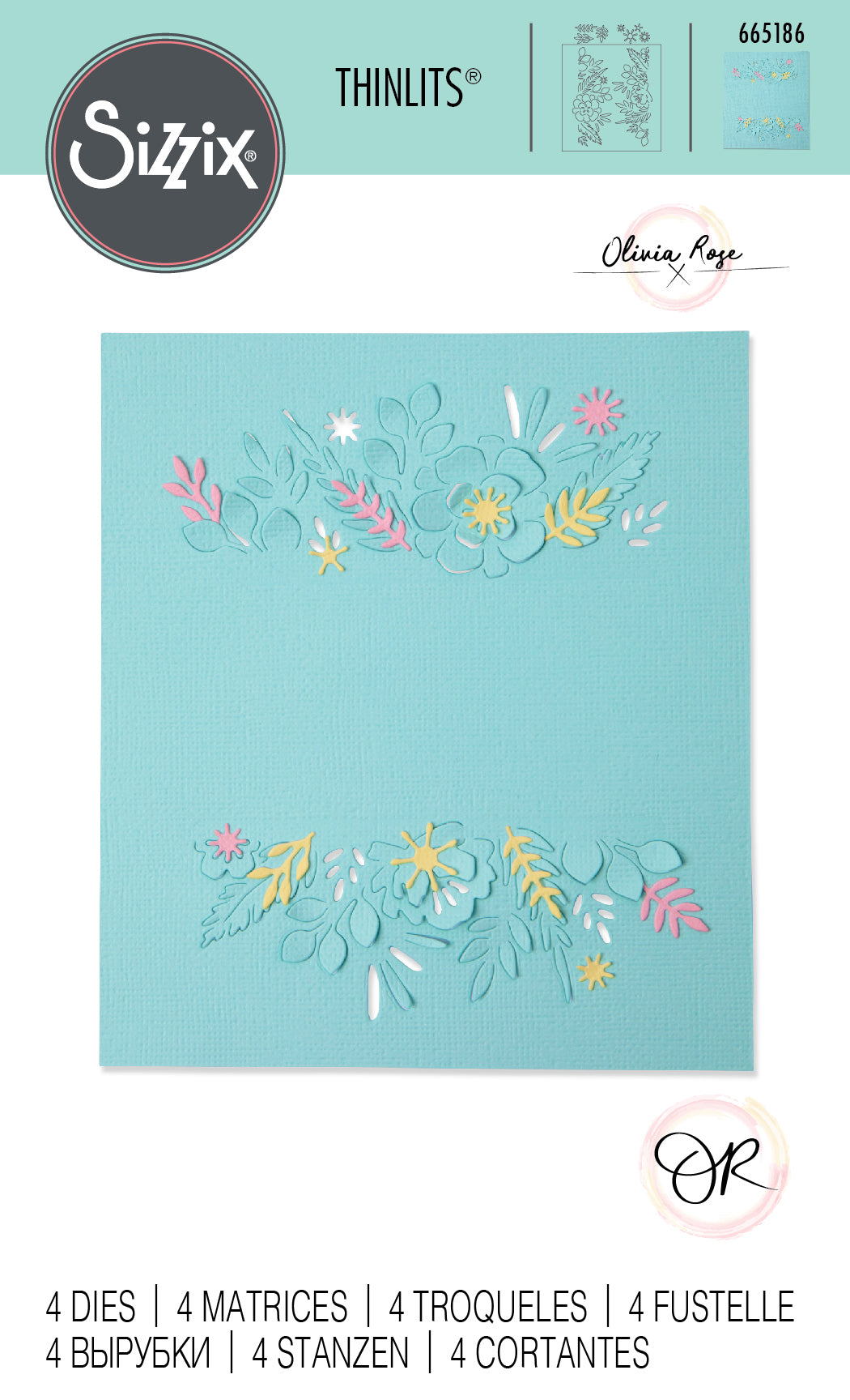 Sizzix Thinlits Die Set 4PK - Floral Borders by Olivia Rose