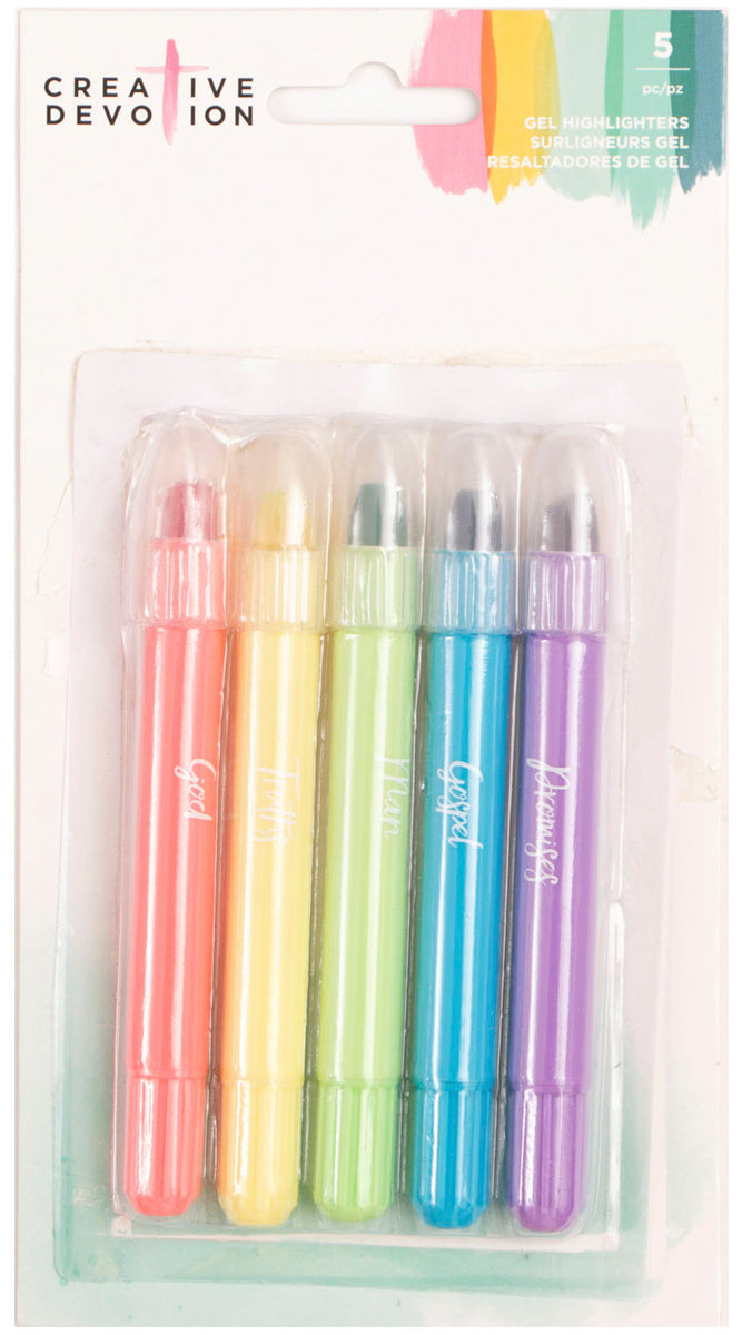 American Crafts Creative Devotion Gel Highlighters 5/Pkg - Neon Pink, Yellow, Green, Blue, Violet