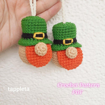 Leprechaun gnome ornament crochet pattern, St Patricks Day decor, Tiny gnome amigurumi crochet pattern, Leprechaun hat mini good luck charm