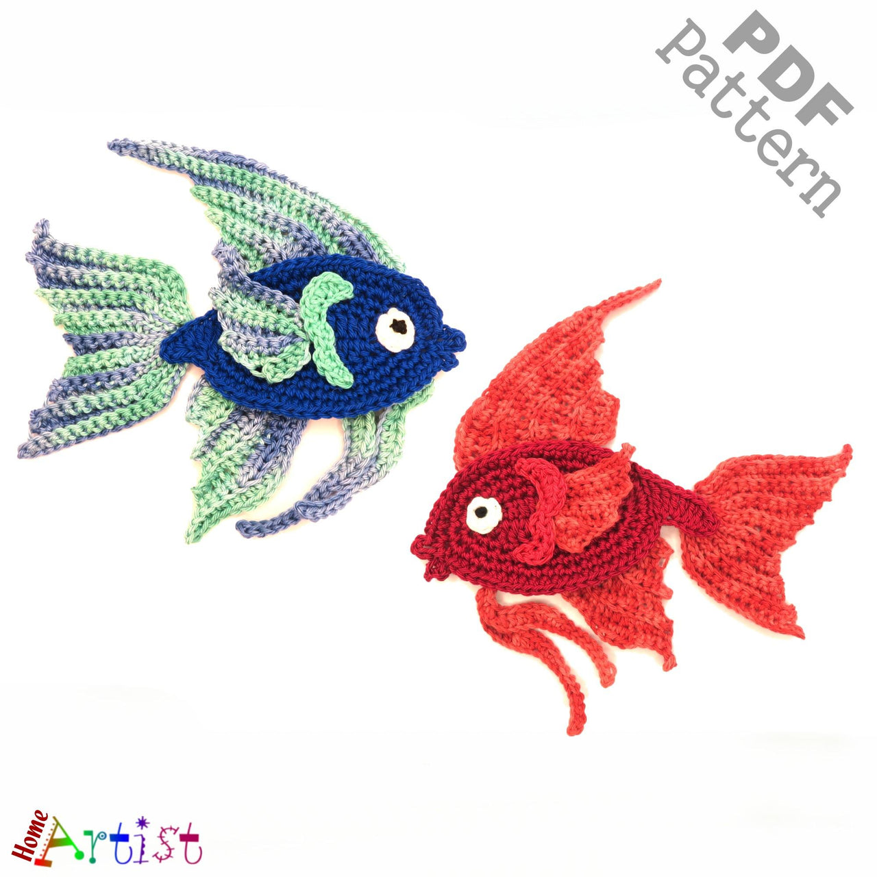 Fish fantail 3 crochet applique pattern