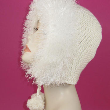 Faux Fur Trim Garter Stitch Bonnet Hat