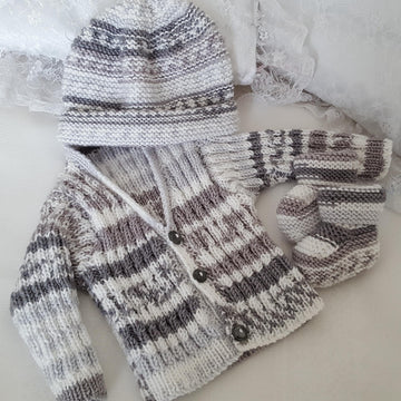 Lucas Baby Cardigan, Hat & Booties