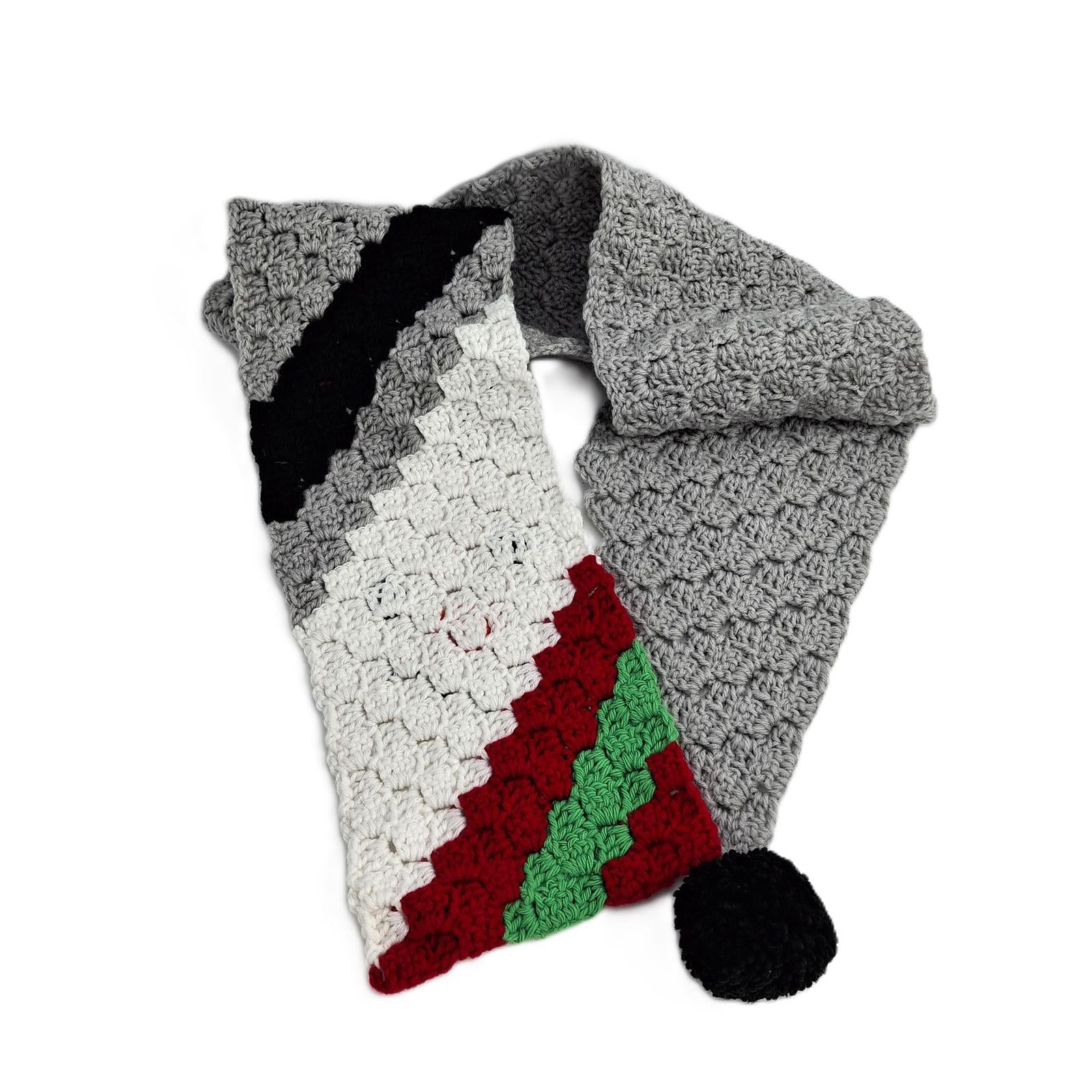 Gray Red Green Scarf C2C