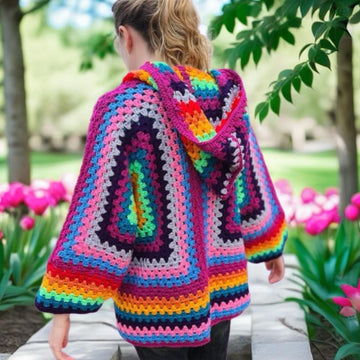 Hexagon Granny Square Crochet Hoodie Cardigan
