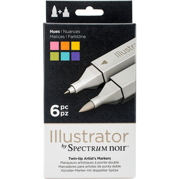Crafter's Companion Spectrum Noir Illustrator Twin Tip Markers 6/Pkg - Hues