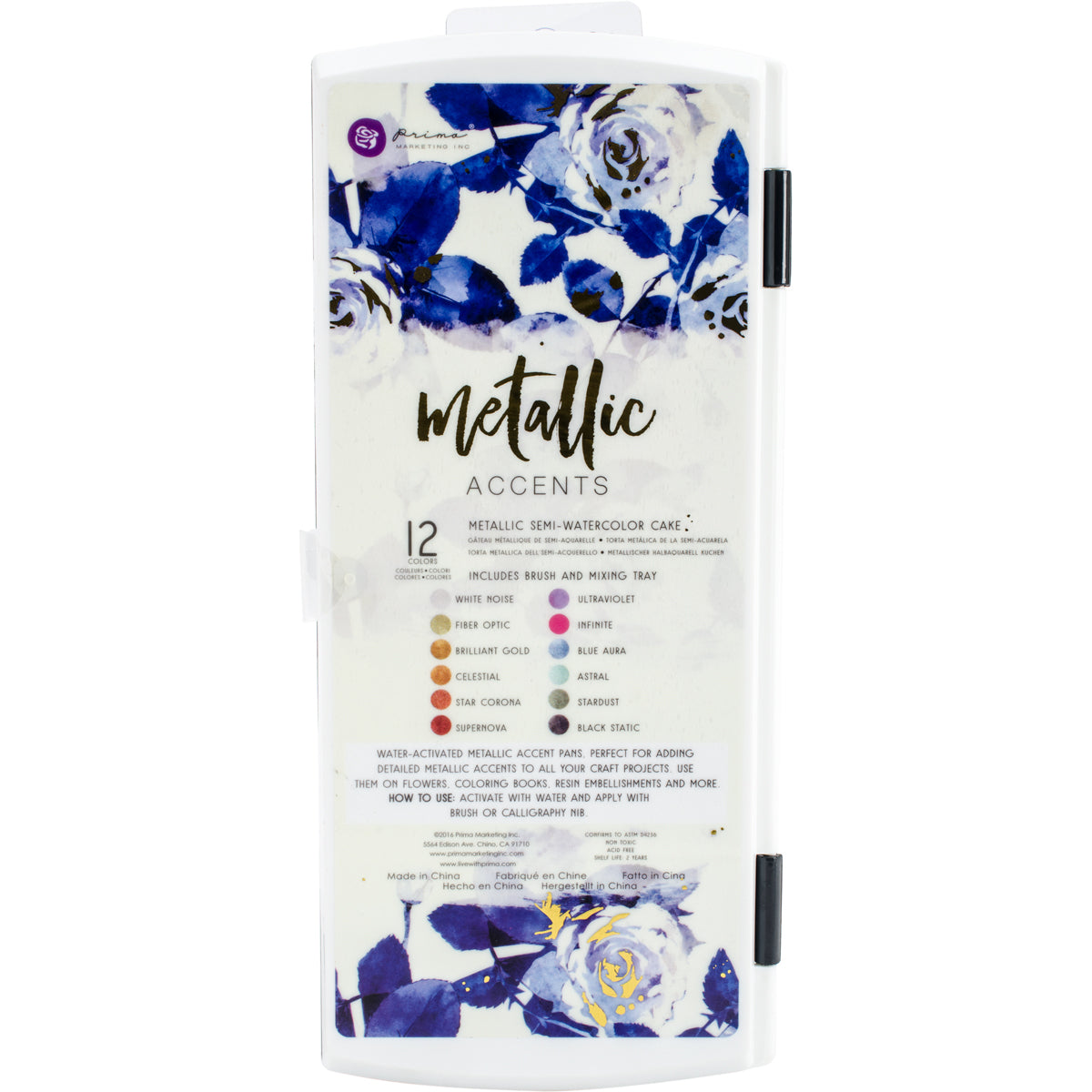 Prima Marketing Prima Art Philosophy Metallic Accents Semi-Watercolor Paint - 12 Cakes & Brush