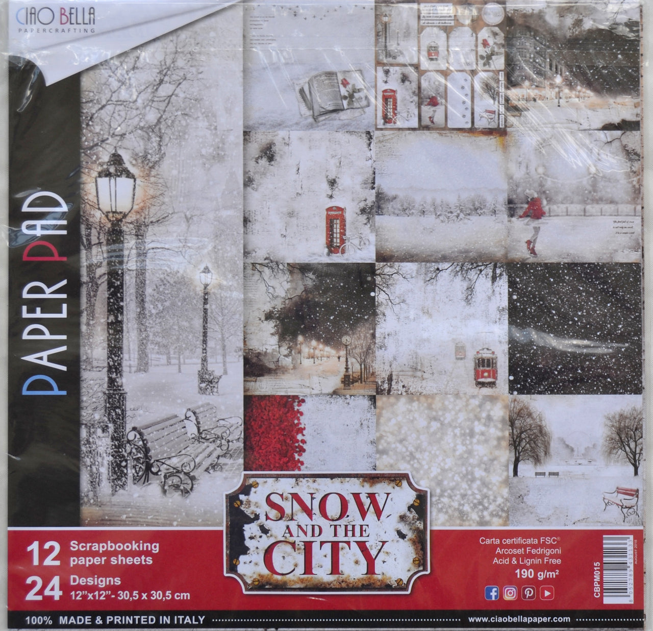 Ciao Bella Double-Sided Paper Pack 90lb 12"X12" 12/Pkg - Snow & The City, 12 Designs/1 Each