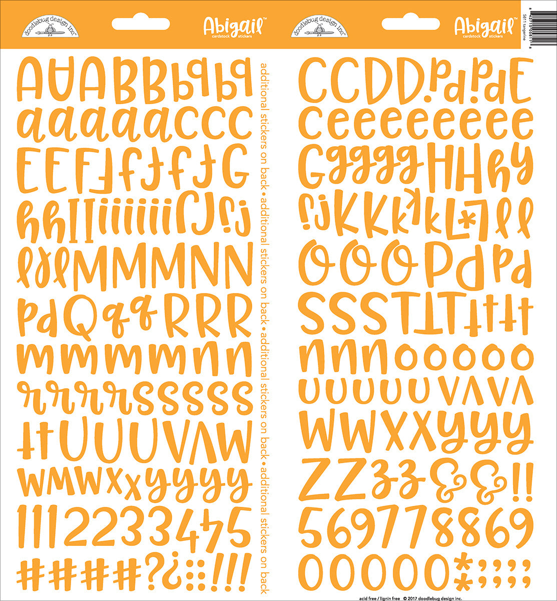 Doodlebug Abigail Font Alpha Cardstock Stickers 6"X13" 2/Pkg - Tangerine