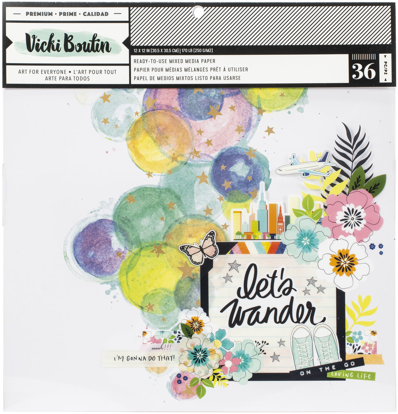 American Crafts Vicki Boutin Mixed Media Backgrounds Paper 12"X12" 36/Pkg - Let's Wander