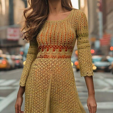 Elegant Crochet Lace Dress - Long Sleeve Boho Dress