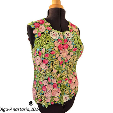 Crochet Irish lace sleeveless blouse