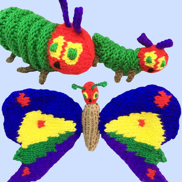 Caterpillars, butterfly, cocoon and food