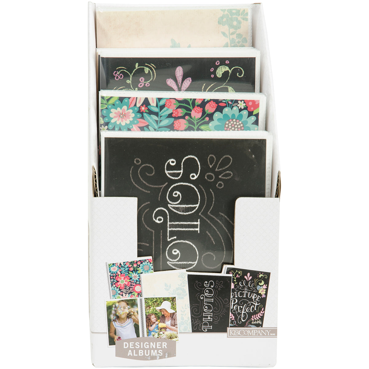 K&Company Floral & Chalk 1-Up Photo Albums 12/PDQ Display - Holds (32) 4"x6" Photos; 4 Designs/3ea