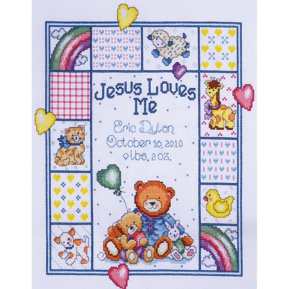Tobin Birth Record 11in x 14in Jesus Loves Me Cross Stitch Kit