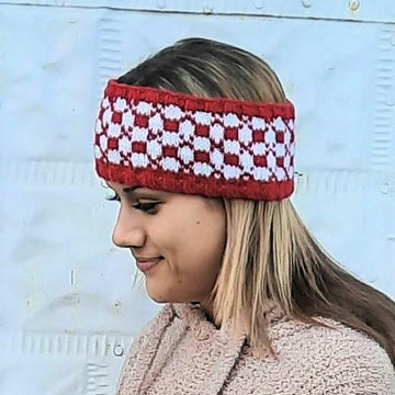 Red and White Checkerboard Headband