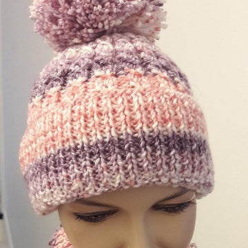 Ladies Hat & Cowl Mock Cable Aran Yarn
