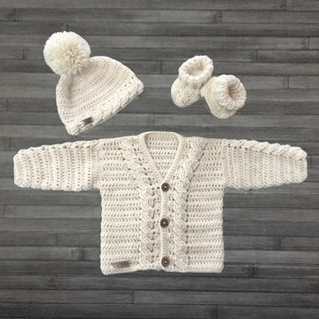 Cooper Baby Cardigan Hat and Booties Set