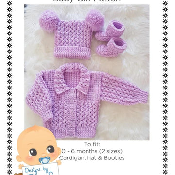 Skye baby knitting pattern, 0-6mths Cardy, hat and booties